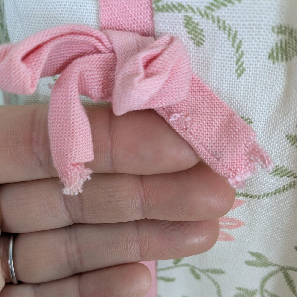 Mini Floral Dress M Cream Pink Vintage 60s A-Line Floral Bow Ribbon Sleeveless - Picture 10 of 14
